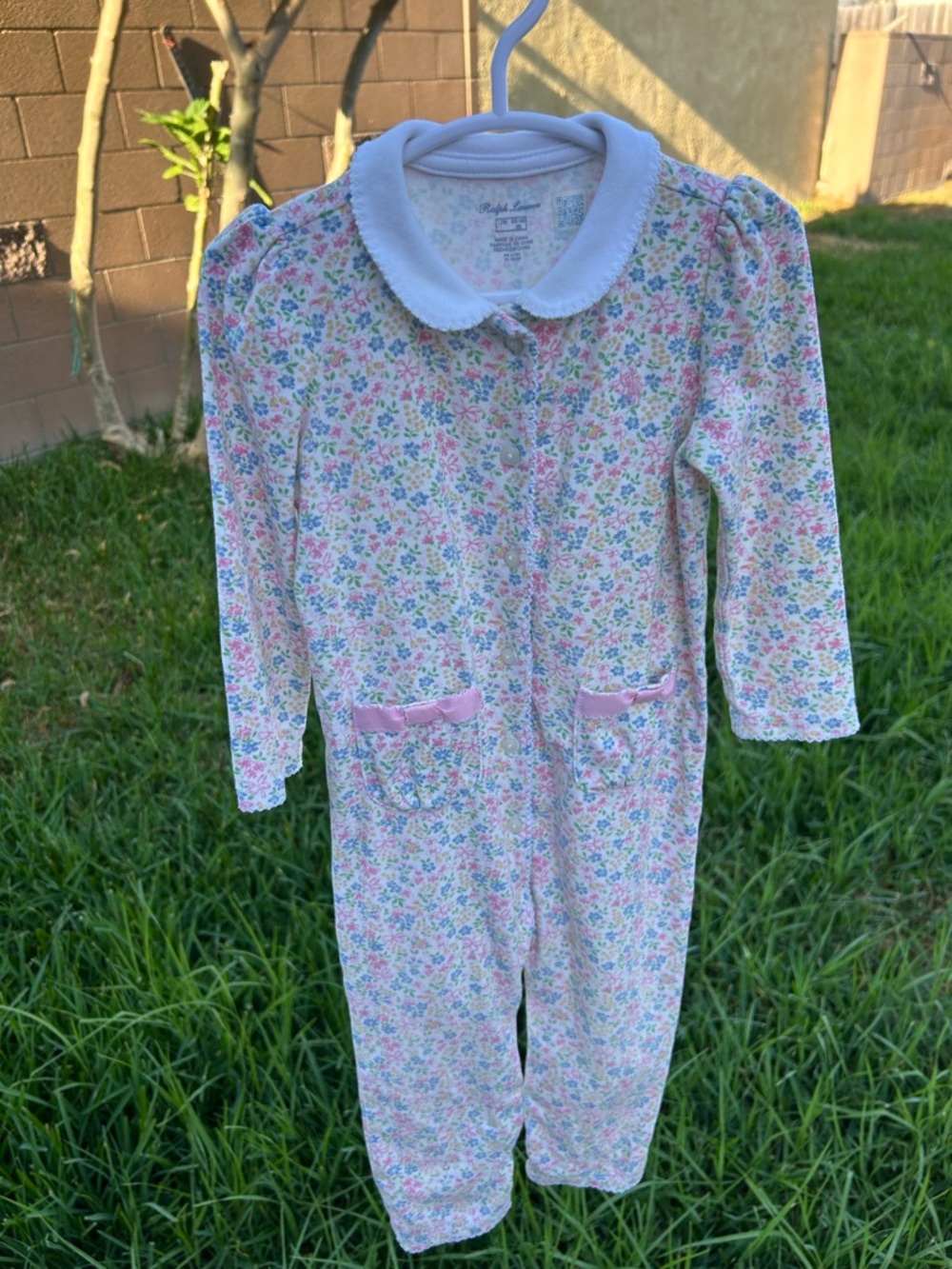 Ralph Lauren White Pink Floral Girls' One-Piece Footie